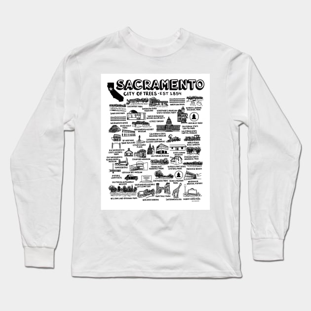 Sacramento Map Long Sleeve T-Shirt by fiberandgloss